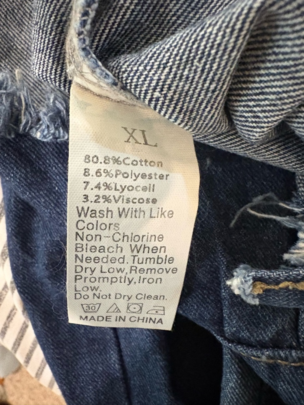 Dark Blue Denim Jacket with Frayed Hem - Picture 3 of 3